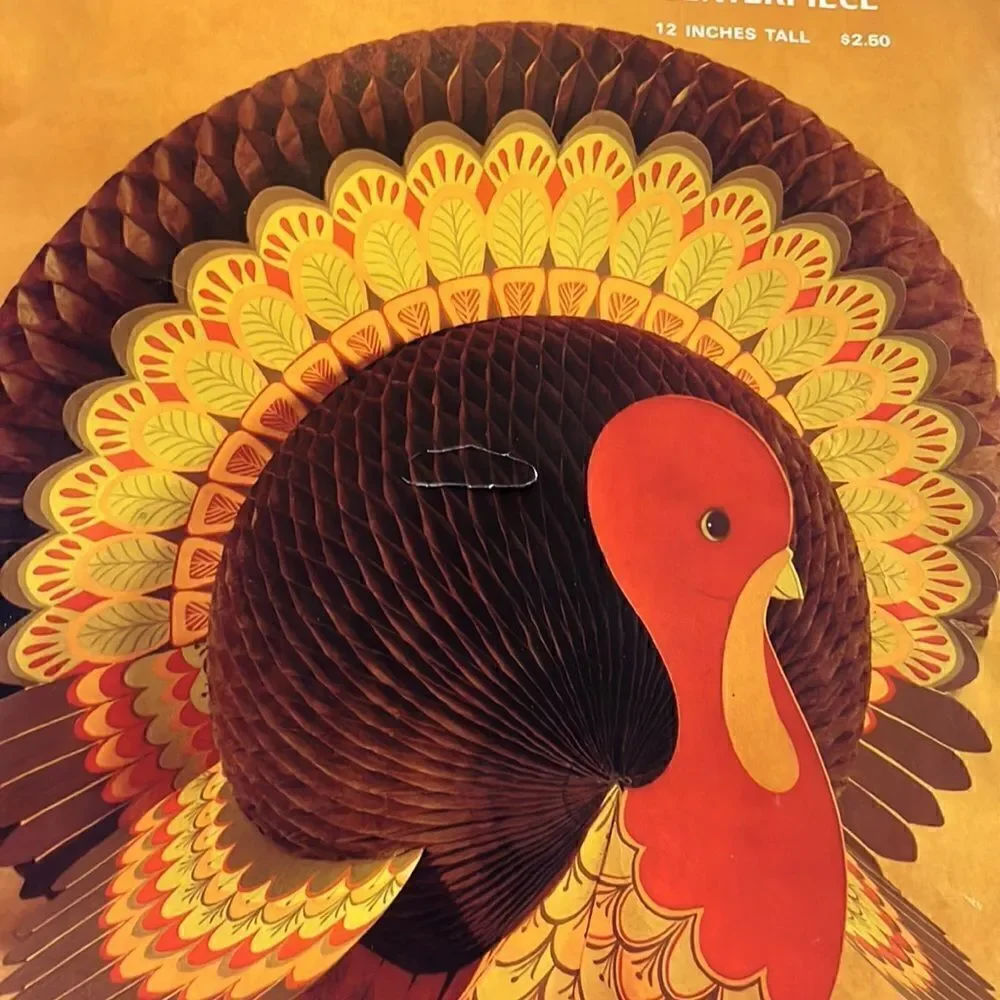 Vintage Hallmark honeycomb Thanksgiving turkey & Santa Christmas Card holder